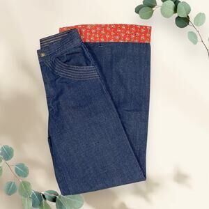 Vintage Sears Toughskins Girls 8 Slim Denim Bell Bottom Jeans Growing Girl 1970s